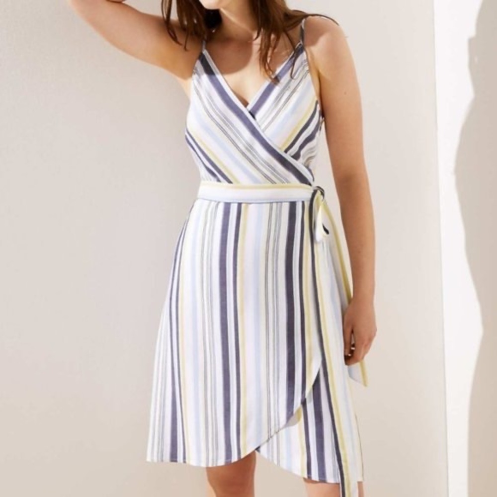 LOFT Stripe Strappy Wrap Dress